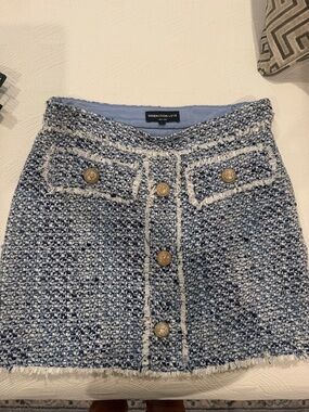 Generation Love Blue & White Tweed Button Mini Skirt Size 0